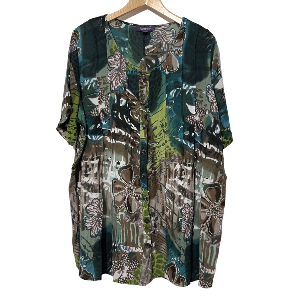 Roamans Floral Pintuck Front Lightweight Shirt Womens Plus Size 20W